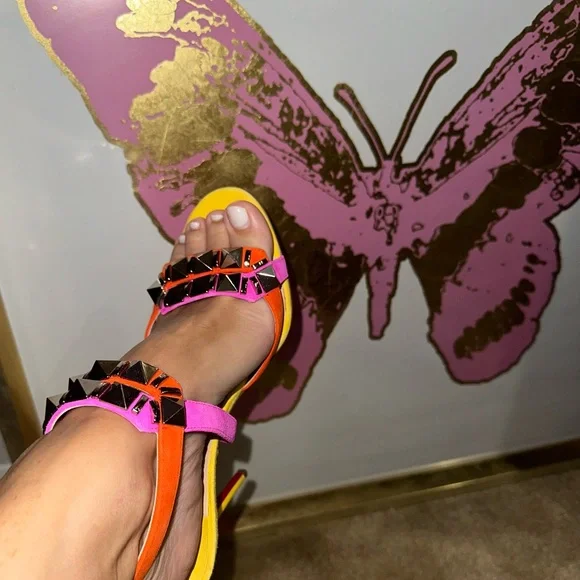 Christian Louboutin Suede Calfskin Studded Galerietta 100 heel Multicolor - Picture 5 of 10